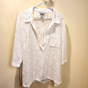 Maggie Barners for Catherine's White Women's Eyelet plus Size Blouse 1x (18/20w)